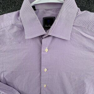 David Donahue Long Sleeve Button Up Shirt Menโs Purple Check 15.5 34/35 Cotton
